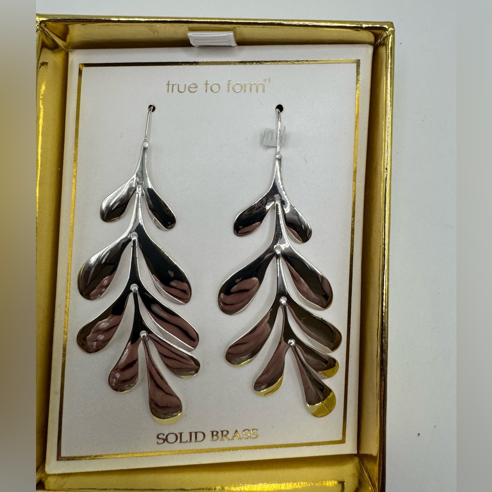 Silver leaf drop earrings solid brass